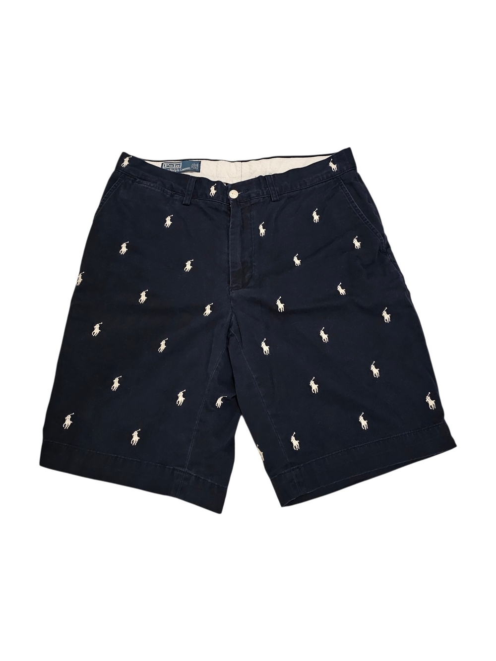 Vintage Polo By Ralph Lauren Navy Shorts with White Polo Player Embroidery